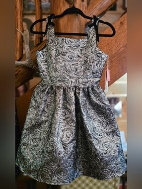 Rare Editions, "Catch The Light" Silver Rose-Patterned Metallic Party Dress